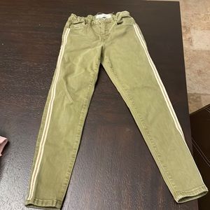 Very cute green pants with fancy stripe on the side.  No stains.  7-8 size.